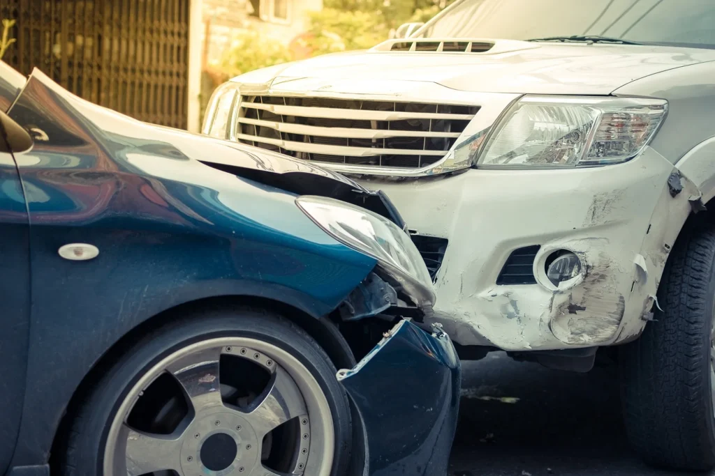 Car and truck collided.