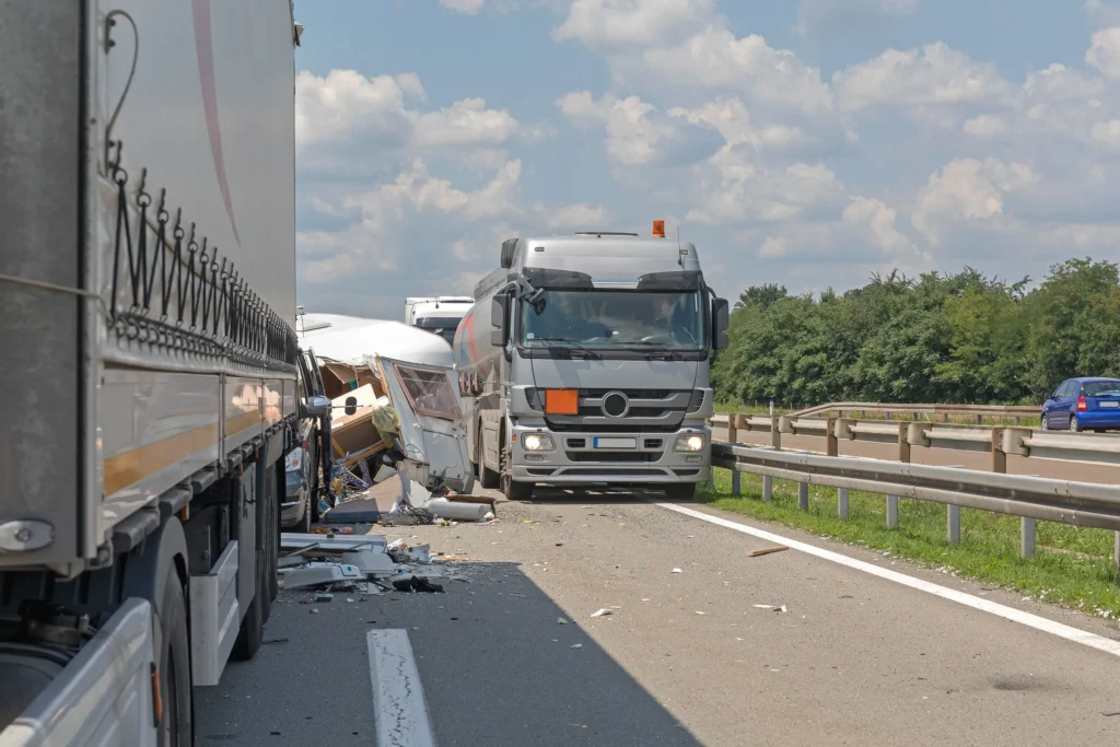 A bus accident on the side of the road.