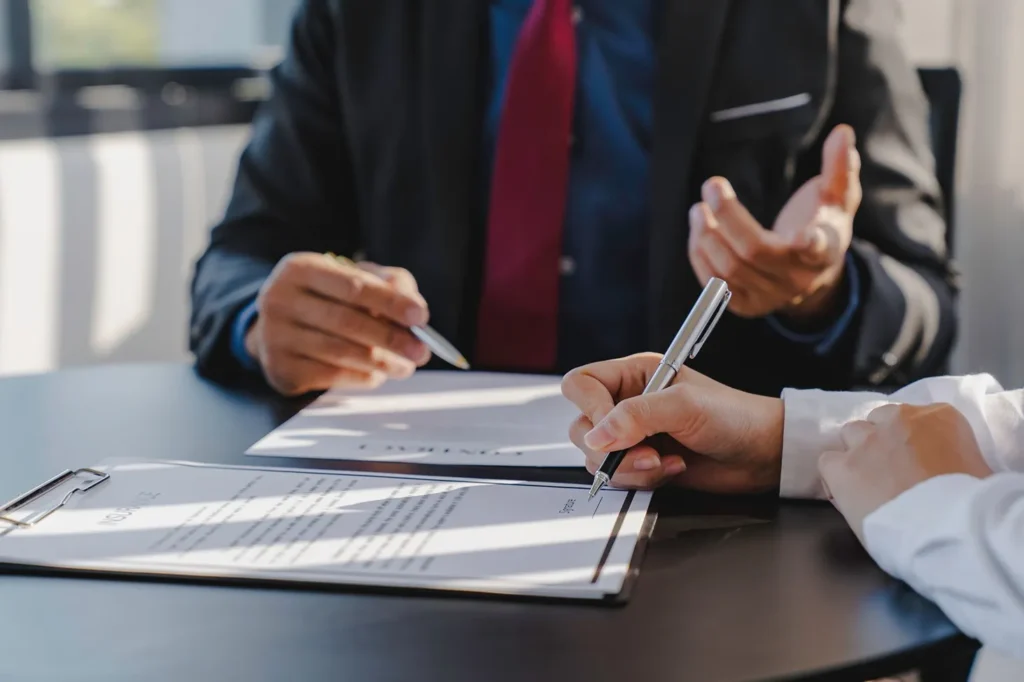 An attorney working with a client.