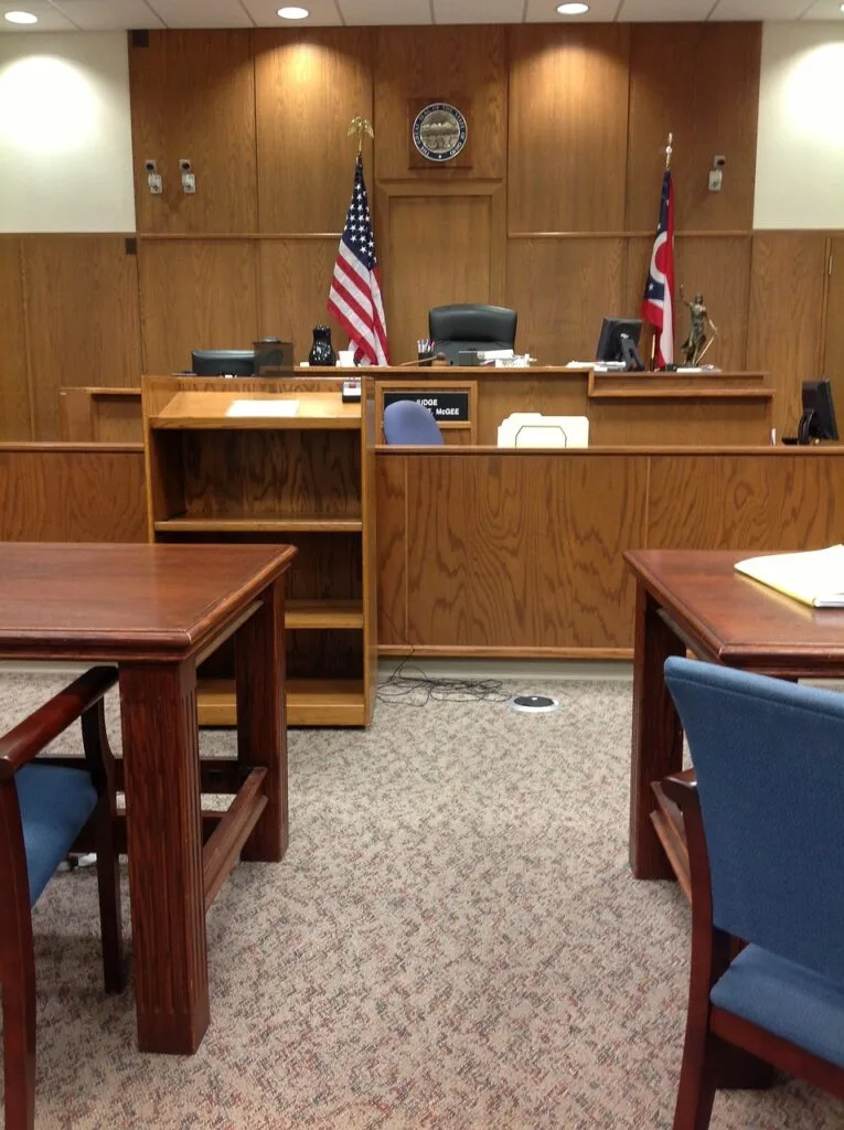 Photo of a court room.