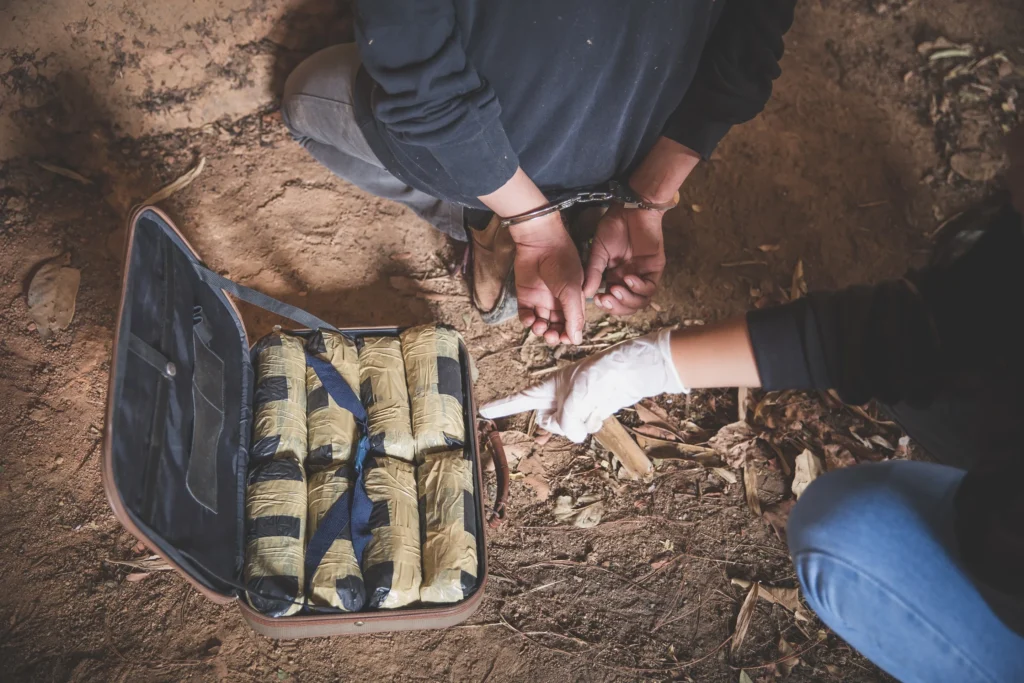 A drug smuggler being arrested.